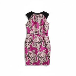 NWOT Adrianna Papell Fuchsia and Black Floral Midi Dress SIZE 4